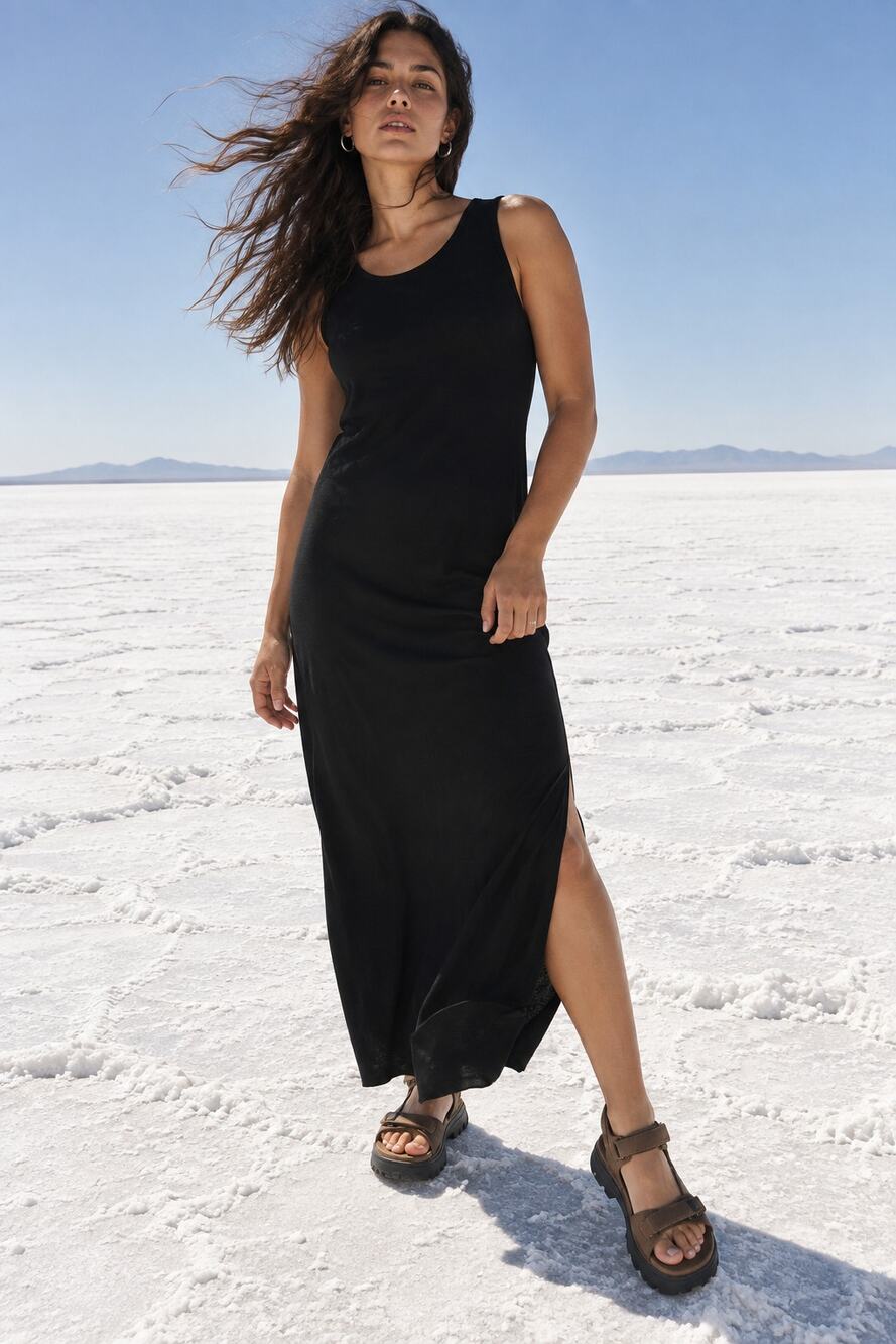 Kathie Lee Collection Black Sleeveless Maxi Dress L 12/14 Side Slit